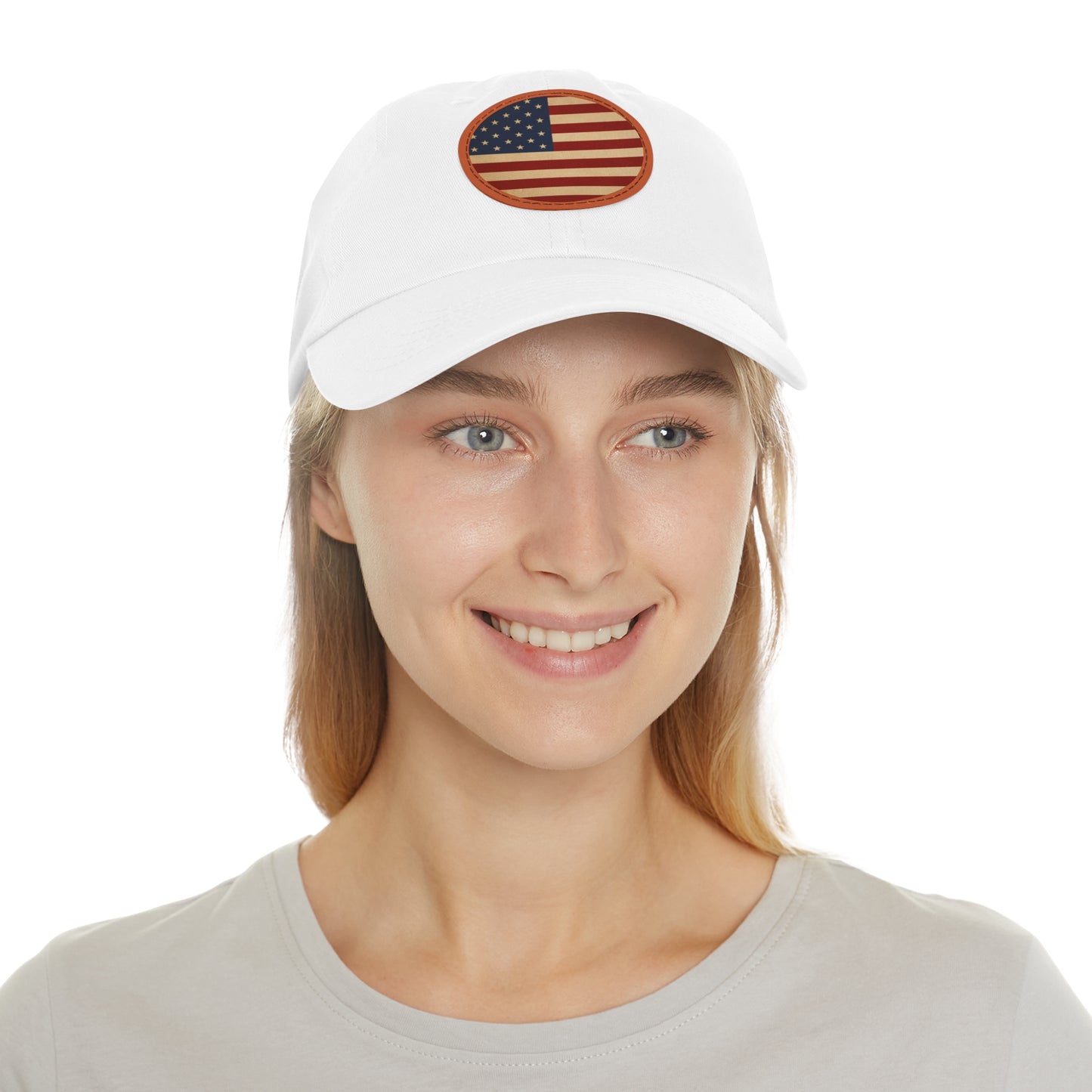 American Flag Round Leather Patch Cap