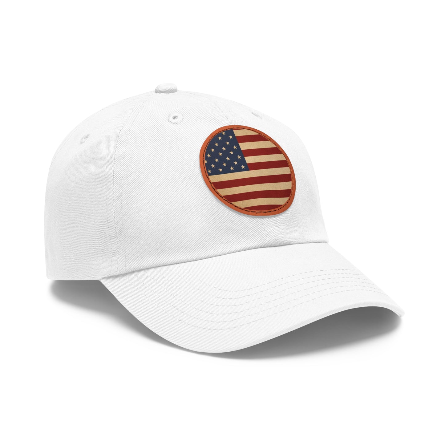 American Flag Round Leather Patch Cap