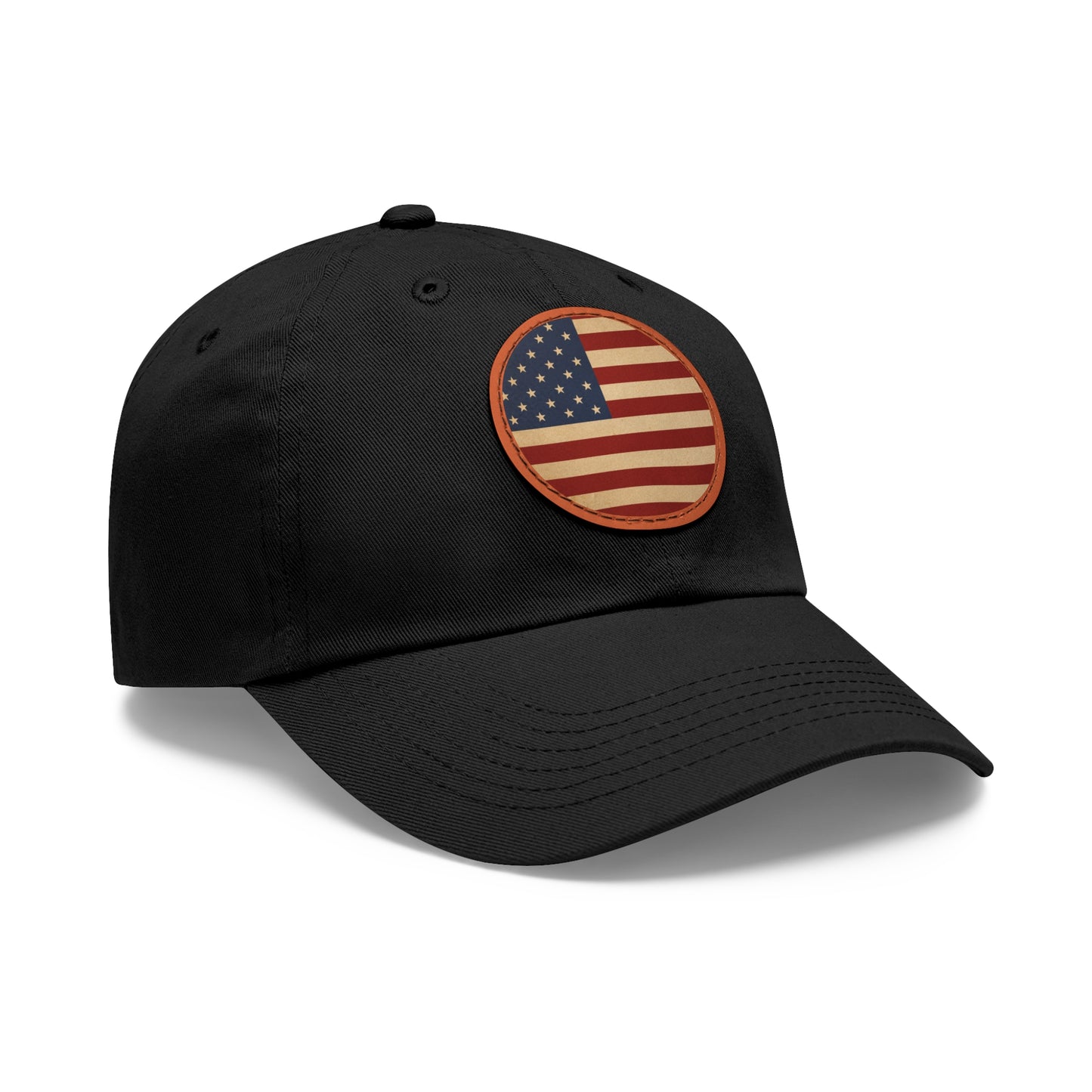 American Flag Round Leather Patch Cap