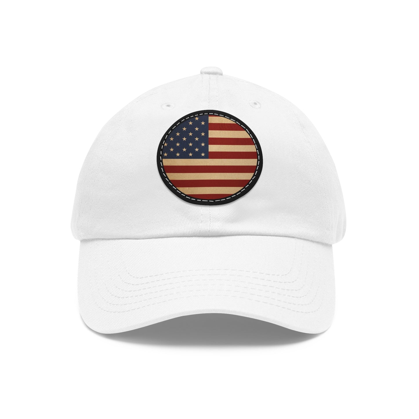 American Flag Round Leather Patch Cap