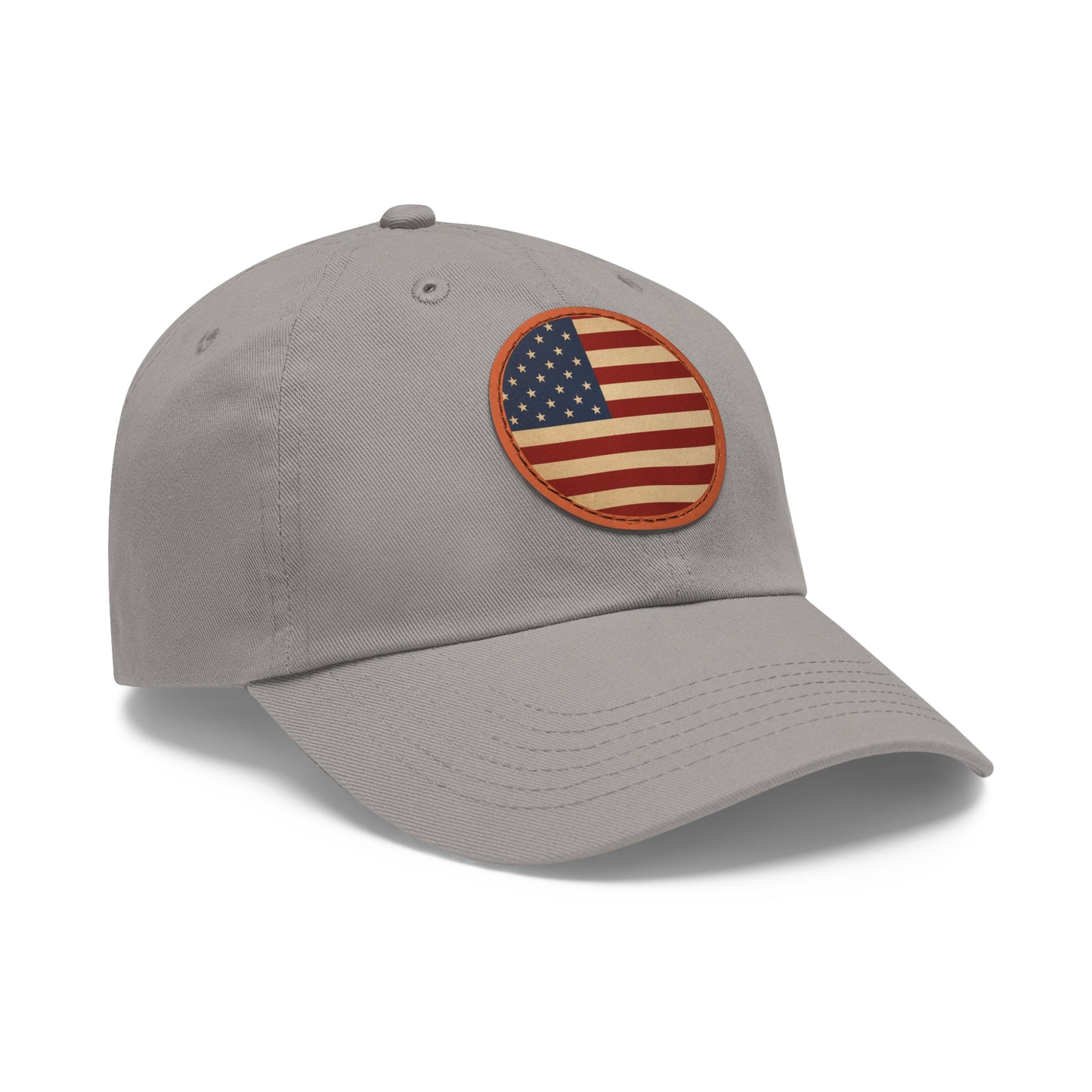 American Flag Round Leather Patch Cap