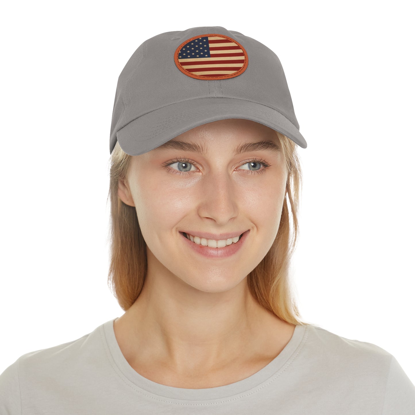 American Flag Round Leather Patch Cap