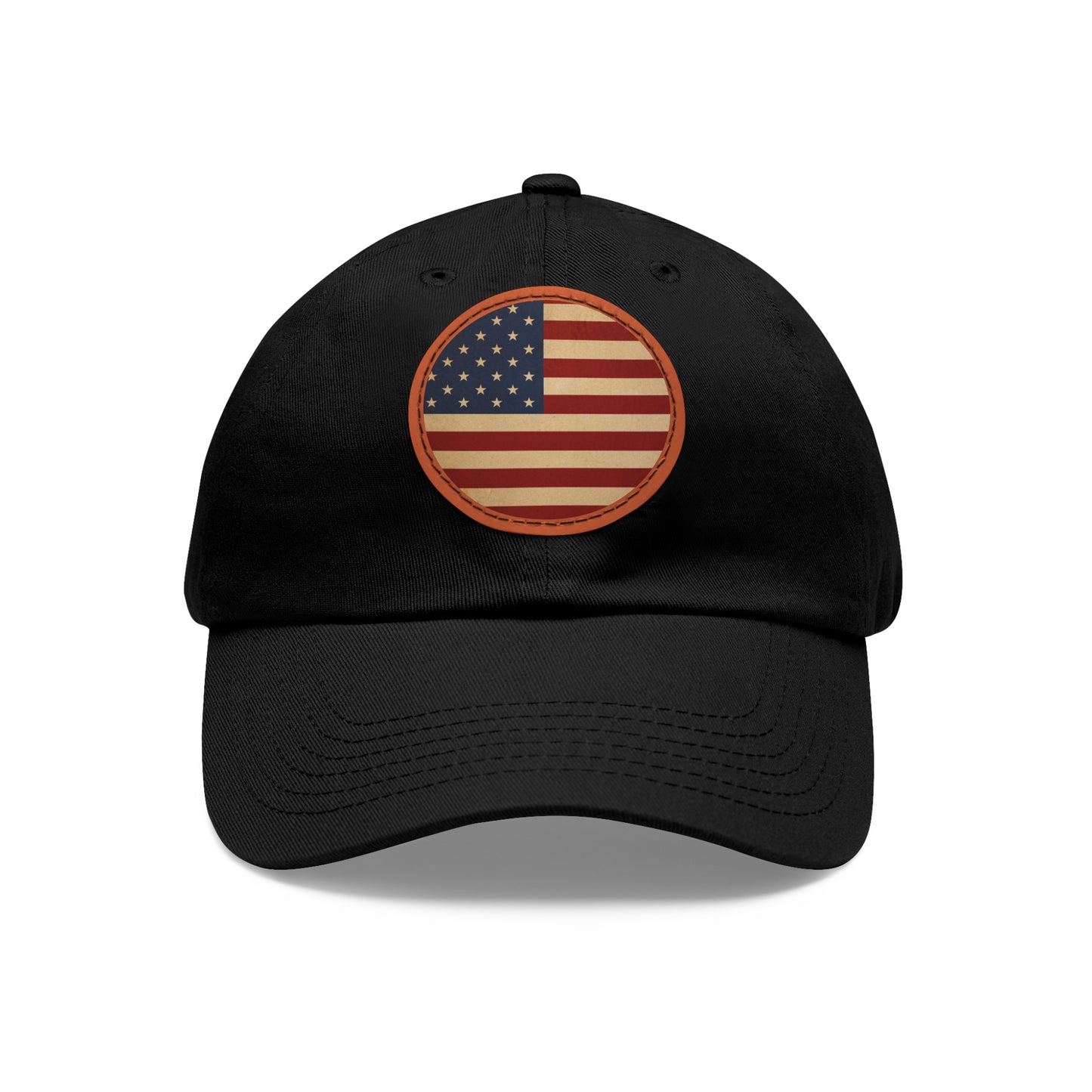 American Flag Round Leather Patch Cap