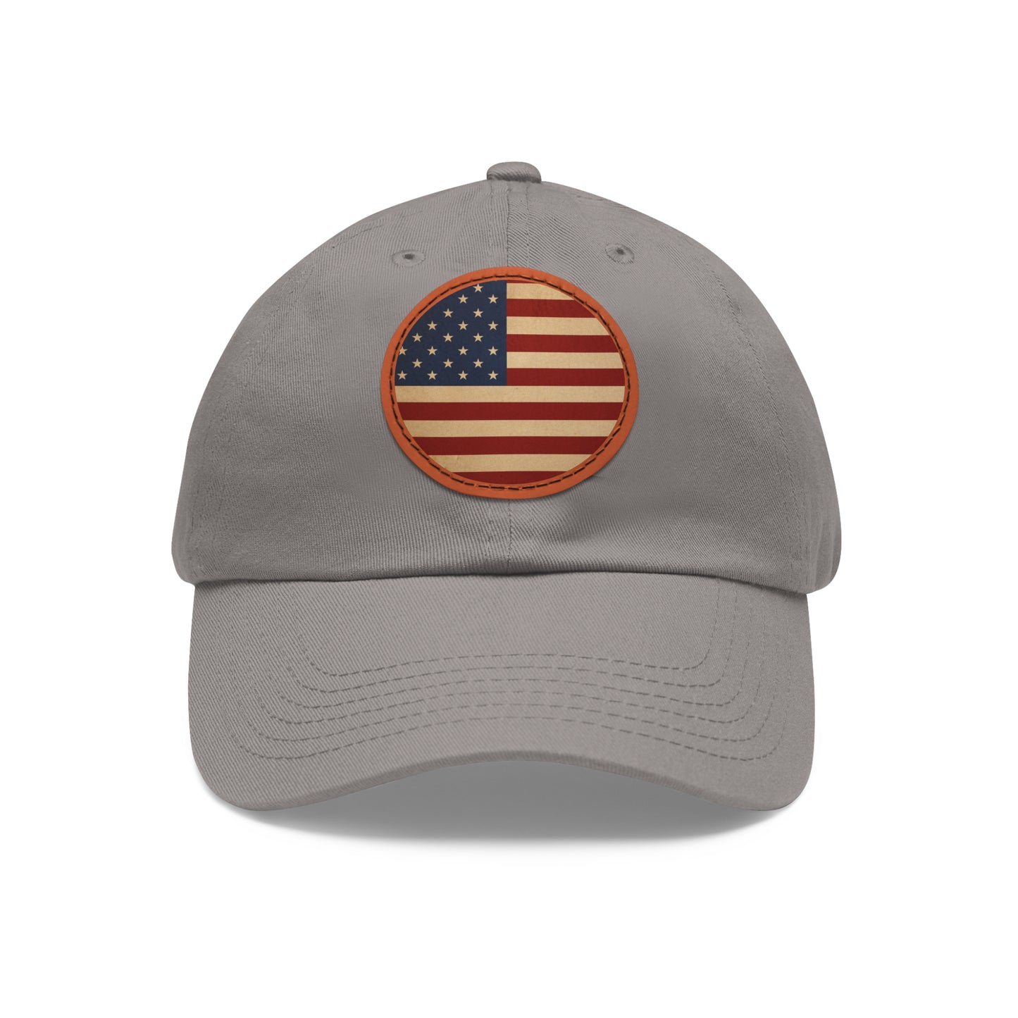 American Flag Round Leather Patch Cap