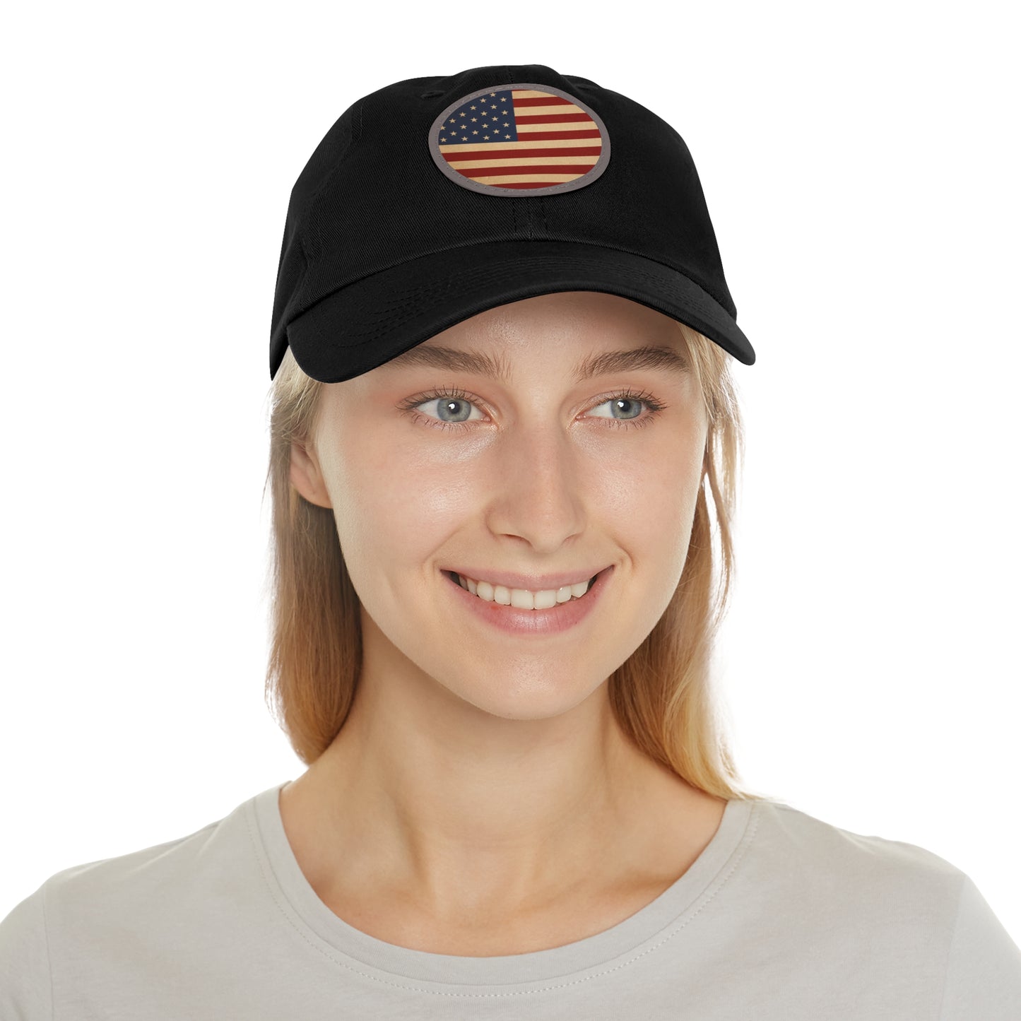 American Flag Round Leather Patch Cap