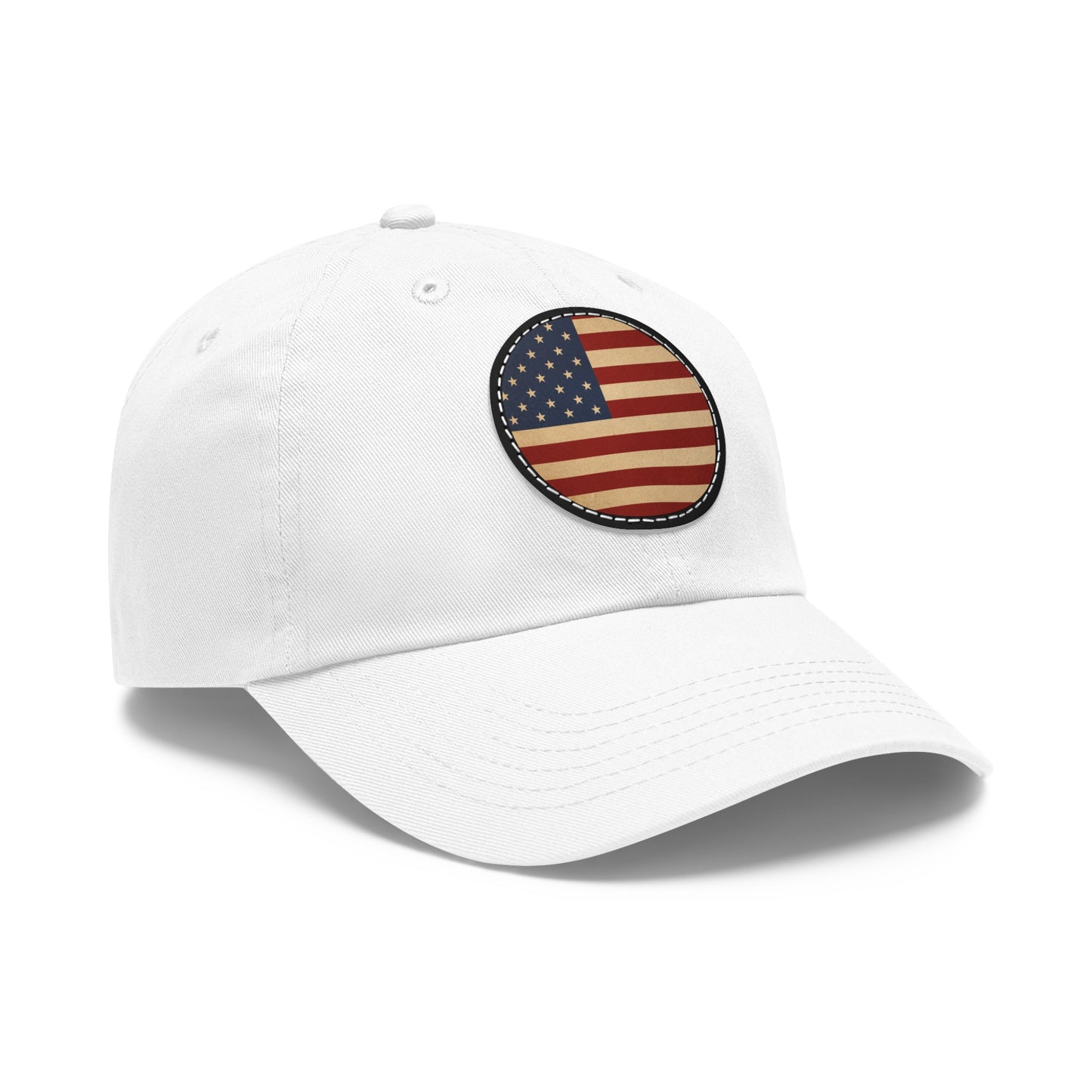 American Flag Round Leather Patch Cap